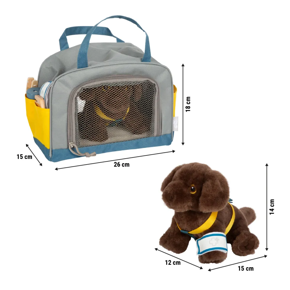 Hund mit Tasche und Pflege-Set