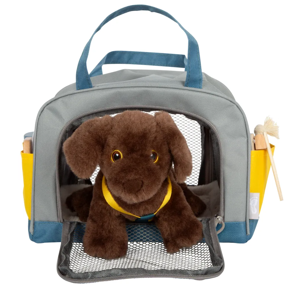 Hund mit Tasche und Pflege-Set