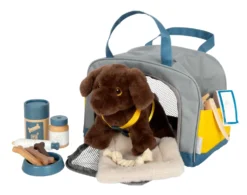 Hund mit Tasche und Pflege-Set