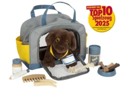 Hund mit Tasche und Pflege-Set