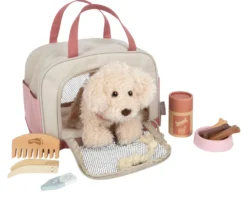 Hund mit Tasche und Pflege-Set rosa