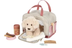 Hund mit Tasche und Pflege-Set rosa