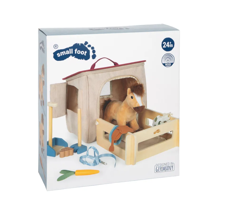 Spielset Pferd mit Stall und Zubehör in der Tasche | defekte Verpackung