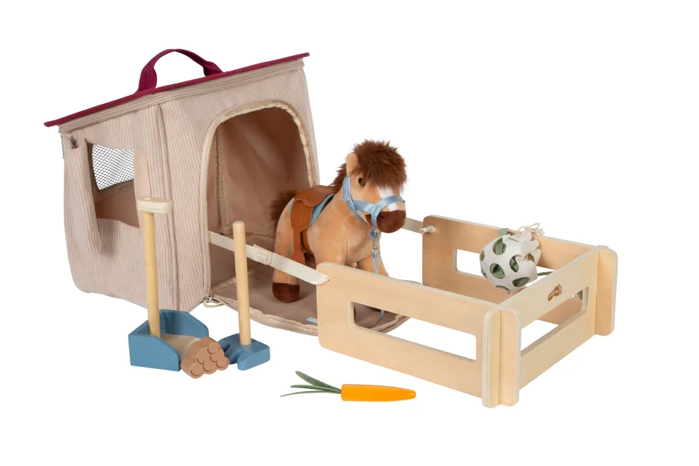 Spielset Pferd mit Stall und Zubehör in der Tasche | defekte Verpackung